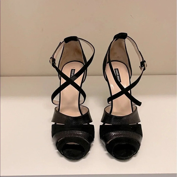 Vintage Y2K  GIORGIO ARMANI High-heeled, kitten Suede-leather sandals Size 37 - Picture 2 of 9